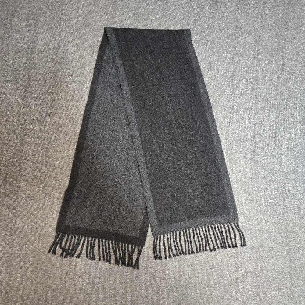 Amicale Scarf Unisex Black Gray 100% Cashmere End Fringe 10" x‎ 55"